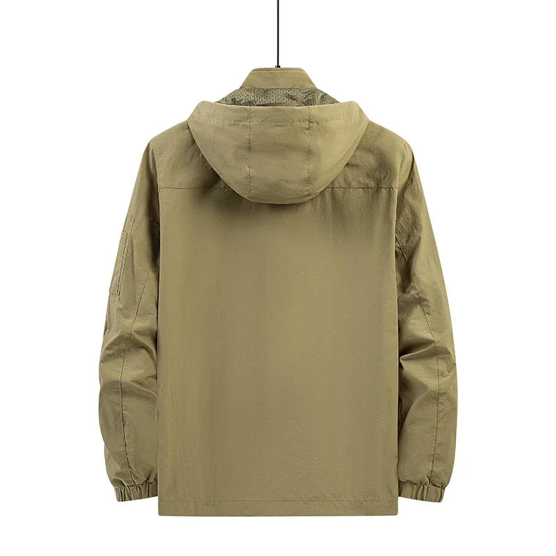 Description Picture 3 of item2024 Men Spring Autumn Outdoor Casual Windproof Baggy Jacket Men Waterproof Detachable Hat Multiple Pockets Pizex Trench Coats