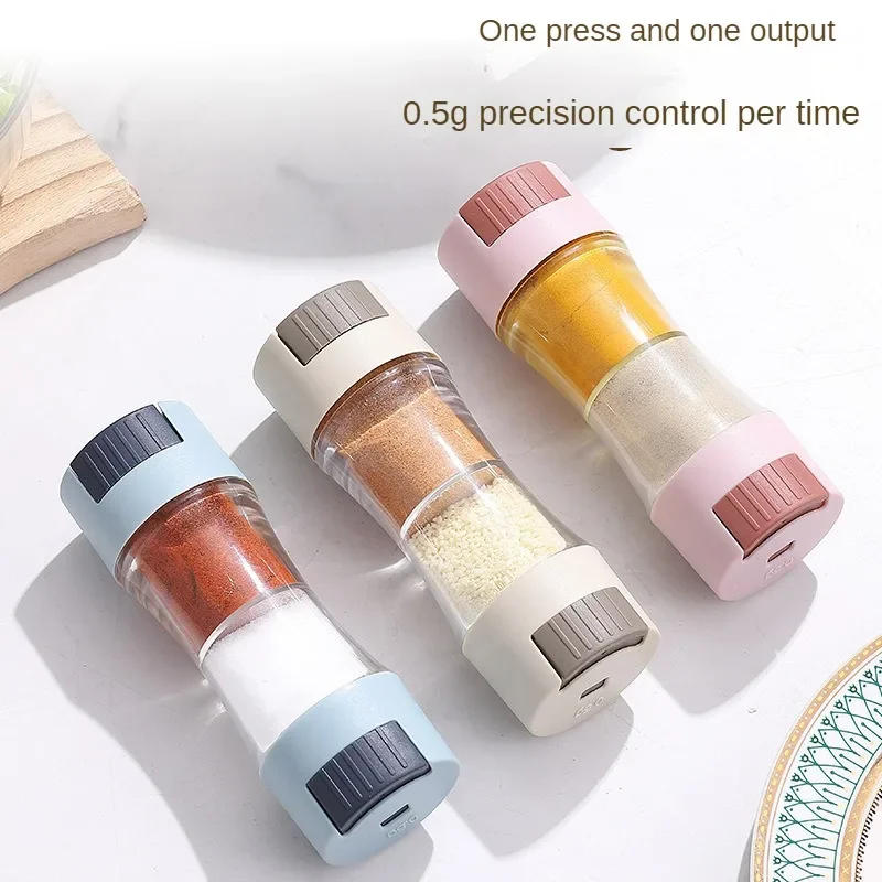 Description Picture 5 of item0.5g Metering Salt Shaker Press Type Dispenser Double-headed Sugar Spice Pepper Seasoning Bottle Quantitative Sprinkle Salt Tool