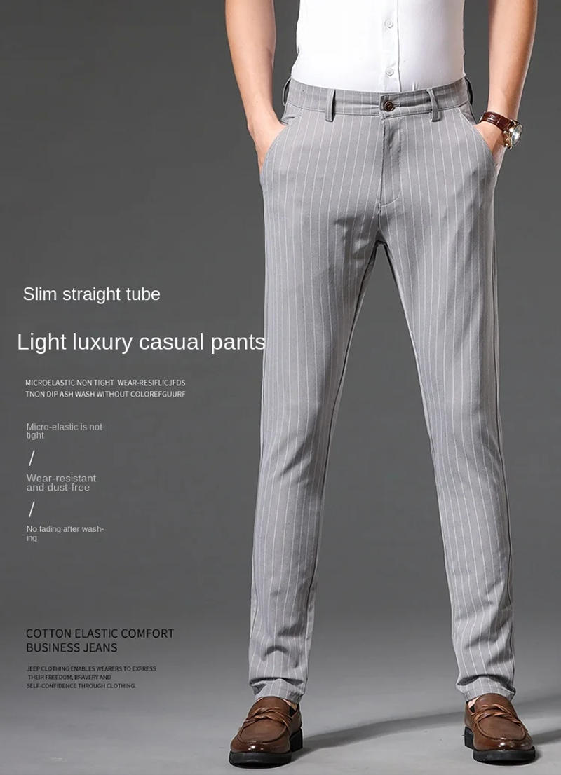 Description Picture 3 of item2024 New Business Striped Long Pants Men's Slim Fit Versatile High-End Quality Fashionable Stretch Casual Suit Pants