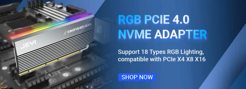 Description Picture 5 of itemJEYI RGB M.2 NVMe SSD to PCIe 4.0 Adapter Card, 64Gbps PCIE X4 X8 X16 Expansion Card for Desktop PC, Supports 2280/60/40/32 SSDs