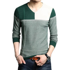 Knitted Sweater for Men Autumn Casual Patchwork Men's Sweater Fashion Slim Pullover Men V-neck Long Sleeve Mens Clothing