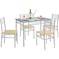 5 Piece Dining Table Set for 4 With Chairs Glass Top Small Space Conference Tables & Chairs Silvery Freight Free Furniture Chair