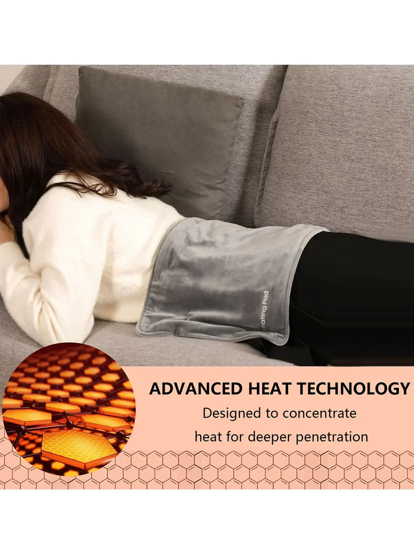 Description Picture 5 of itemUSB 5V Pad for Cramps & Back Pain Electric Heating Relief Heat Pad with 59 INCH Cable Mini Heated Blanket,INCH,Grey,19.6*11.8