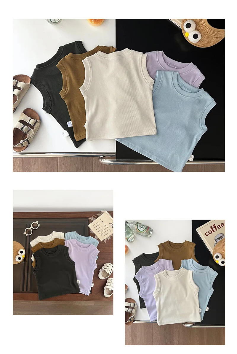 Description Picture 6 of item2024 Summer Baby Clothes Solid Boy Girl Sleeveless T-shirt Breathable Infant Cotton Tees Newborn Casual Vest All-match Kid Tops