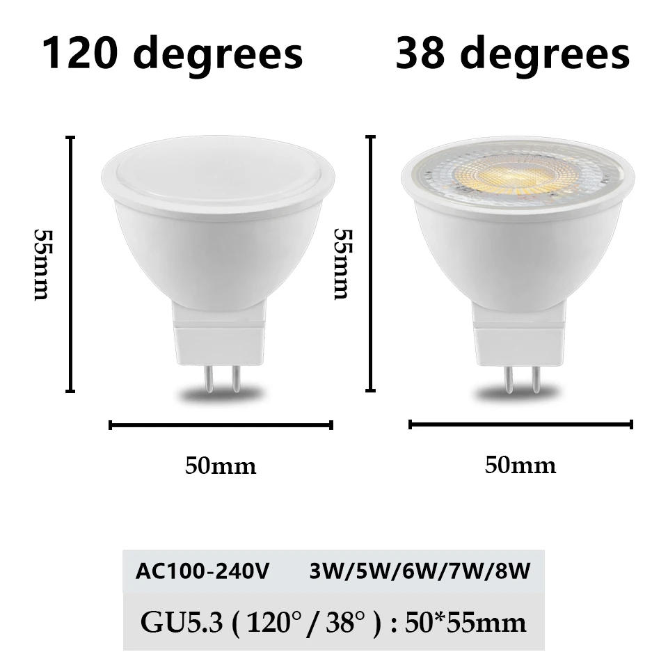 Description Picture 3 of itemMR16 GU5.3 LED Spotlight  220V AC110V AC/DC12V 3W-8W Beam Angle 38/120 Degree for home Energy Saving indoor Light Bulb for Table