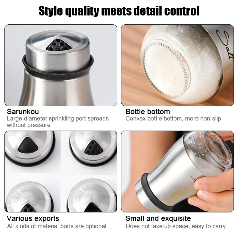 Description Picture 5 of itemSalt and Pepper Seasoning Shaker Stainless Steel Glass Bottom Spice Dispenser Pepper Shaker BBQ Set Kitchen Gadgets