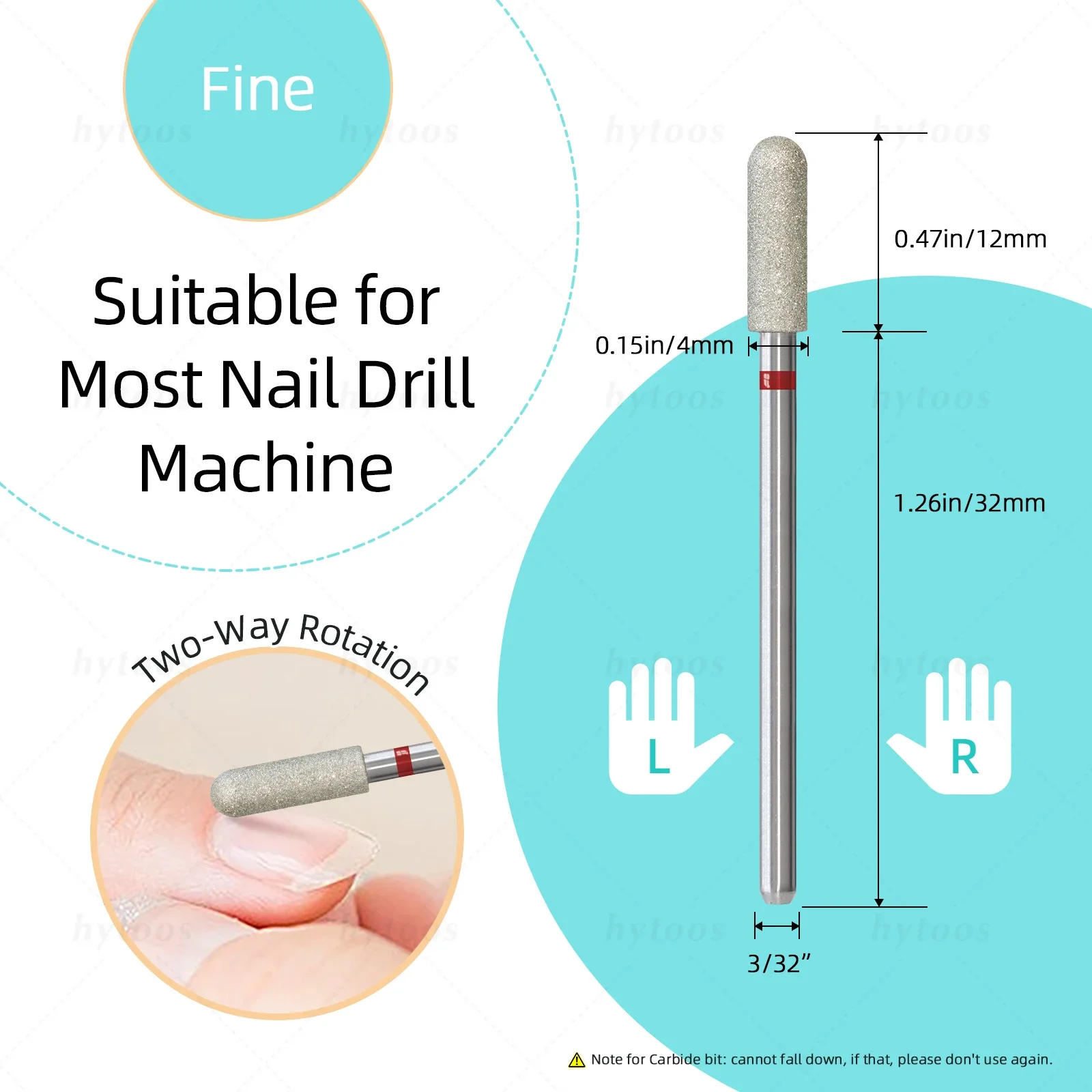 Description Picture 4 of itemHYTOOS Diamond Cuticle Nail Drill Bits 4mm Round Barrel Russian Nail Bit Professional Safety Under Cleaner Tools for Dead Skin