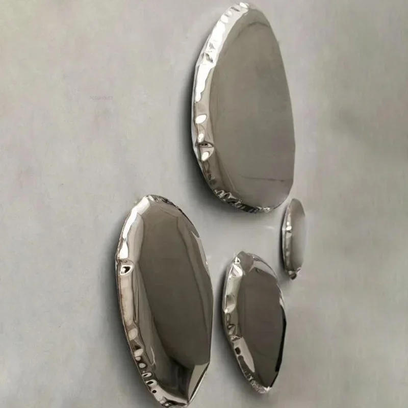 Description Picture 5 of itemNordic Simple Stainless Steel Hanging Decorations Living Room Decor Hotel Pebble Metal Mirror Background Wall Decoration Crafts