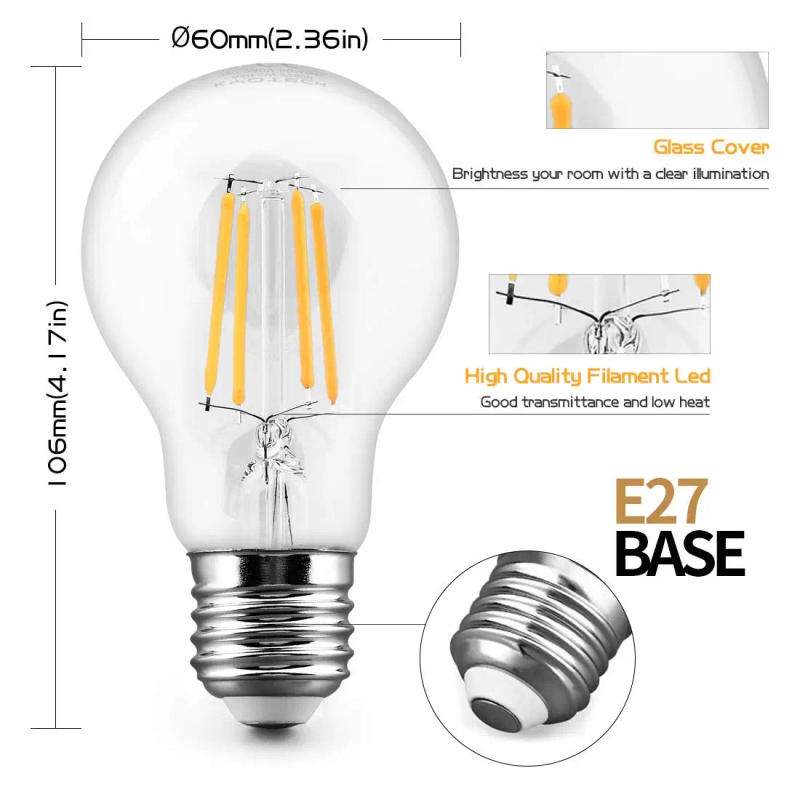 Description Picture 3 of itemEdison Led Bulbs A19 Lampara E27 4W 6W 8W 220V Warm White 2700K Natural white 4500K Retro Light Bulbs Dimmable Bombillas