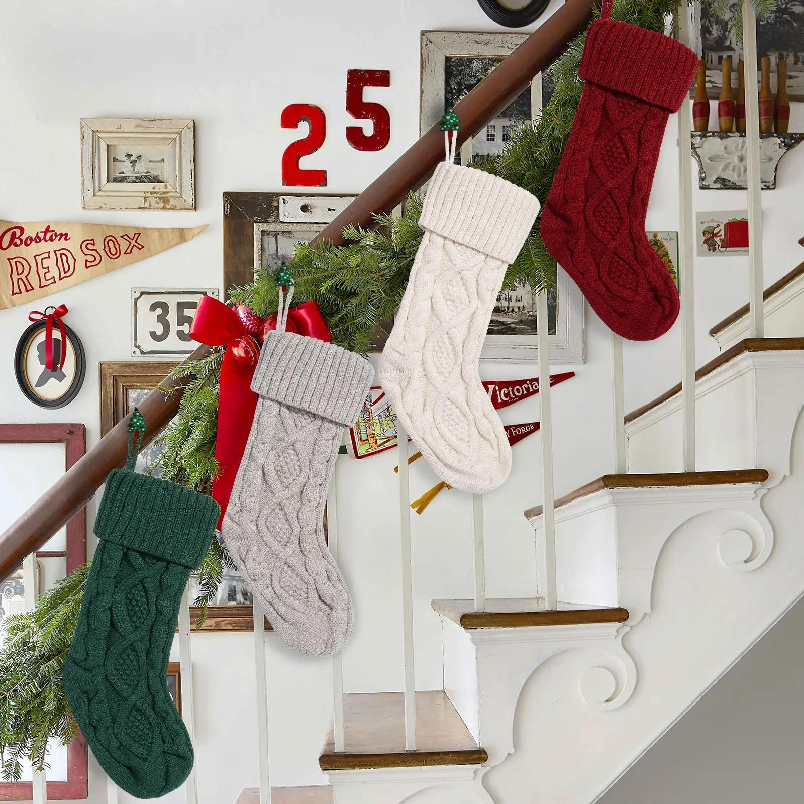 Description Picture 3 of item1/2/4pcs christmas stocking Knitting Christmas Tree Pendant Large Stockings Christmas Socks to Hang for Xmas Fruit Ornament Gift
