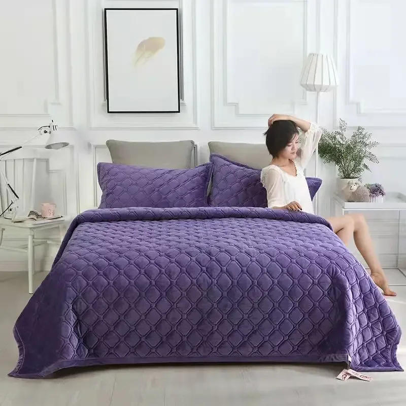 Description Picture 2 of itemSuper Soft Flannel Bedspread Geometric Quilted Bed Linens Bedspreads For Winter Warm Flat Sheet Blanket Cover Coverlet покрывало