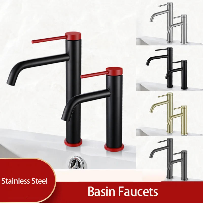 Description Picture 2 of itemBlack Red Bathroom Faucet Tall Basin Faucets Hot Cold Water Mixer Countertop Sink Tap Crane Single Handle One Hole Lavatory Tap