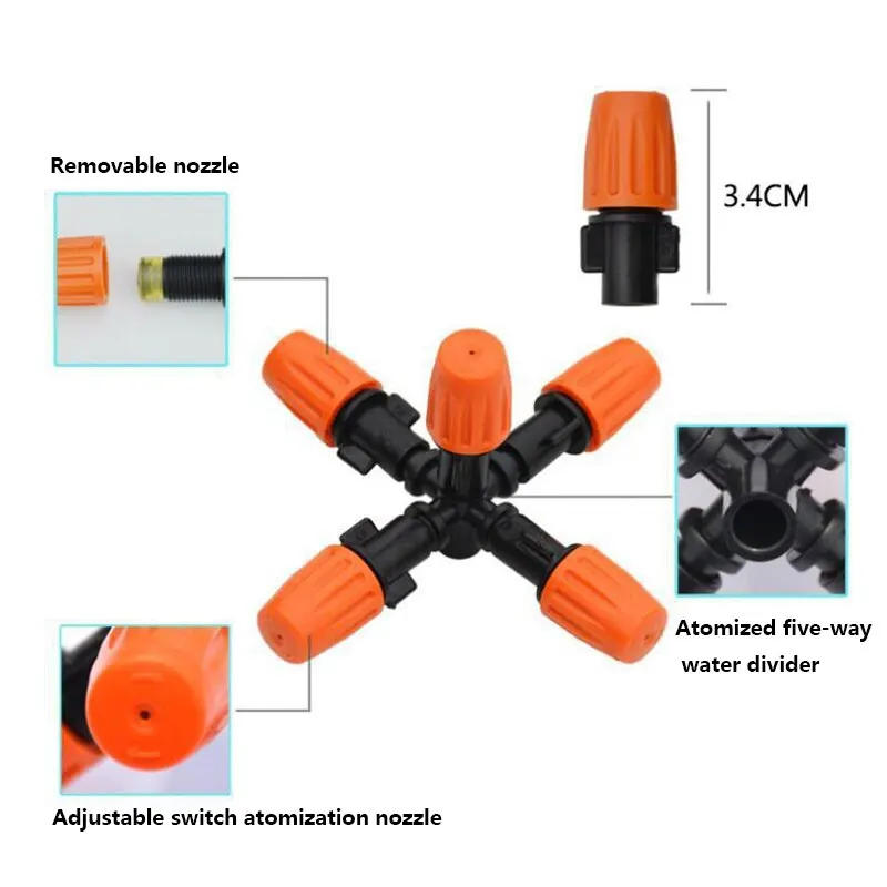 Description Picture 3 of item3 Pcs/Pack Five-Head Atomized Nozzle 4-Point-Nozzle Garden Irrigation Flower Watering Greenhouse Agricultural Dust Removal