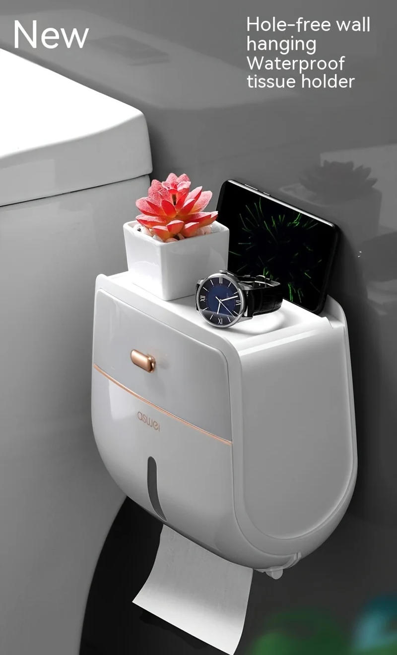 Description Picture 5 of item1pc No-Drill Toilet Paper Holder,Bathroom Organizer | Self-Adhesive Wall Mount for Tissues/Wipes, Bathroom Tissue Dispense