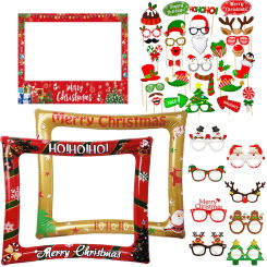 Christmas Photo Booth Props Merry Christmas Selfie Frame Funny Photo Booth Props for Photo Backdrop Christmas Party Supplies