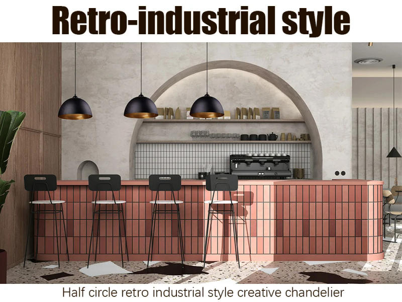 Description Picture 2 of itemHalf circle retro industrial style creative Pendant Light single head dining room living room bedroom study bar Pendant Light