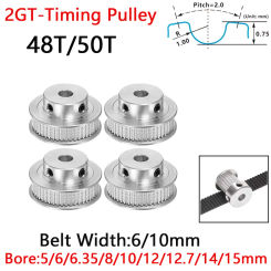 2GT 48T 50 Teeth Timing Pulley Bore 5-15mm Suitable for GT2 Transmission Gear 3D Printer Parts Synchronization Bandwidth 6/10mm