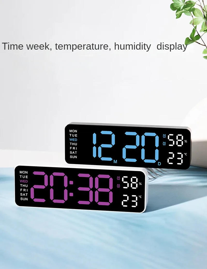 Description Picture 4 of itemLarge Digital Alarm Clocks Temperature and Humidity Week Display LED Wall-mounted Wall Clock Brightness Adjustable 12/24H