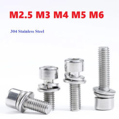 304 Stainless Steel M2.5 M3 M4 M5 M6 Three Combination Screws Light Pole Cup Head Hexagon Socket Flat Spring Ppad Combination