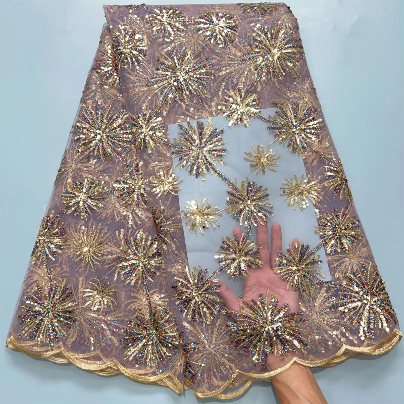 Description Picture 6 of itemSJD Nigerian Lace Fabric For Wedding Dress 2024 Sequins Embroidered African Tulle Lace Fabric French Voile Net Lace Fabric A3862