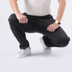 Men Fleece Pants Men's Winter Warm Plush Wide Leg Pants with Elastic Waist Zipper Pockets Thickened Heat Retention Sports Harem