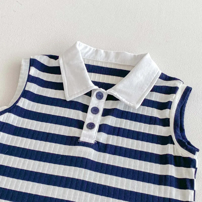 Description Picture 6 of itemPolo Collar Striped Camisole Girls' Sleeveless Top New Summer Boys' Comfortable Vest Versatile T-shirt