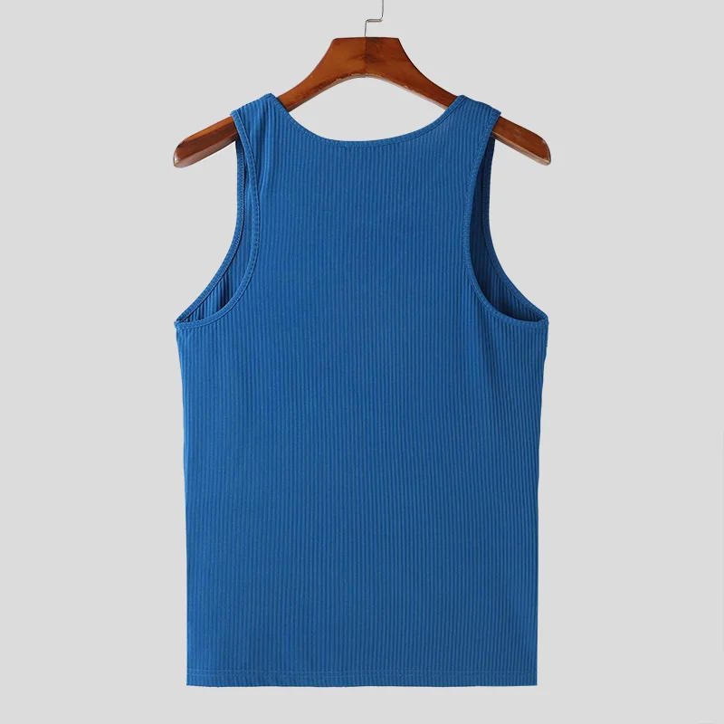 Description Picture 6 of item2024 Men's Tank Tops Solid Color V Neck Sleeveless Fitness Hollow Out Male Vests Streetwear Summer Casual Men Clothing INCERUN
