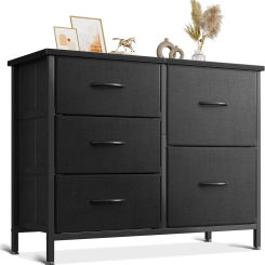 Dresser for Bedroom Dresser TV Stand with 5 Storage Drawers Small Fabric Dresser Chest of Drawers for Closet Organizer Clothes