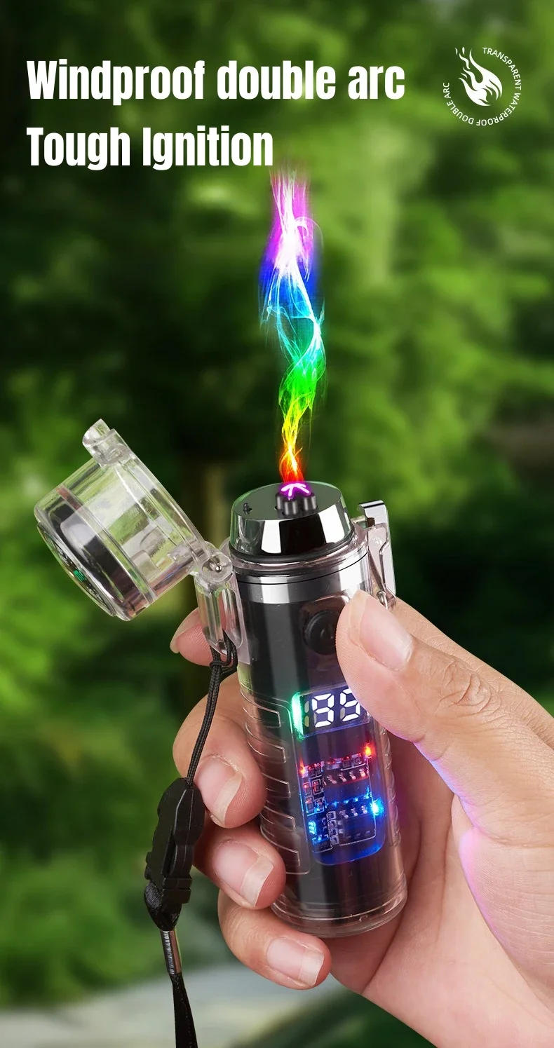 Description Picture 6 of itemOutdoor Windproof Double Arc Pulse Flameless Lighter Flashlight Compass Multifunctional Lighter LED Display Sealed Waterproof