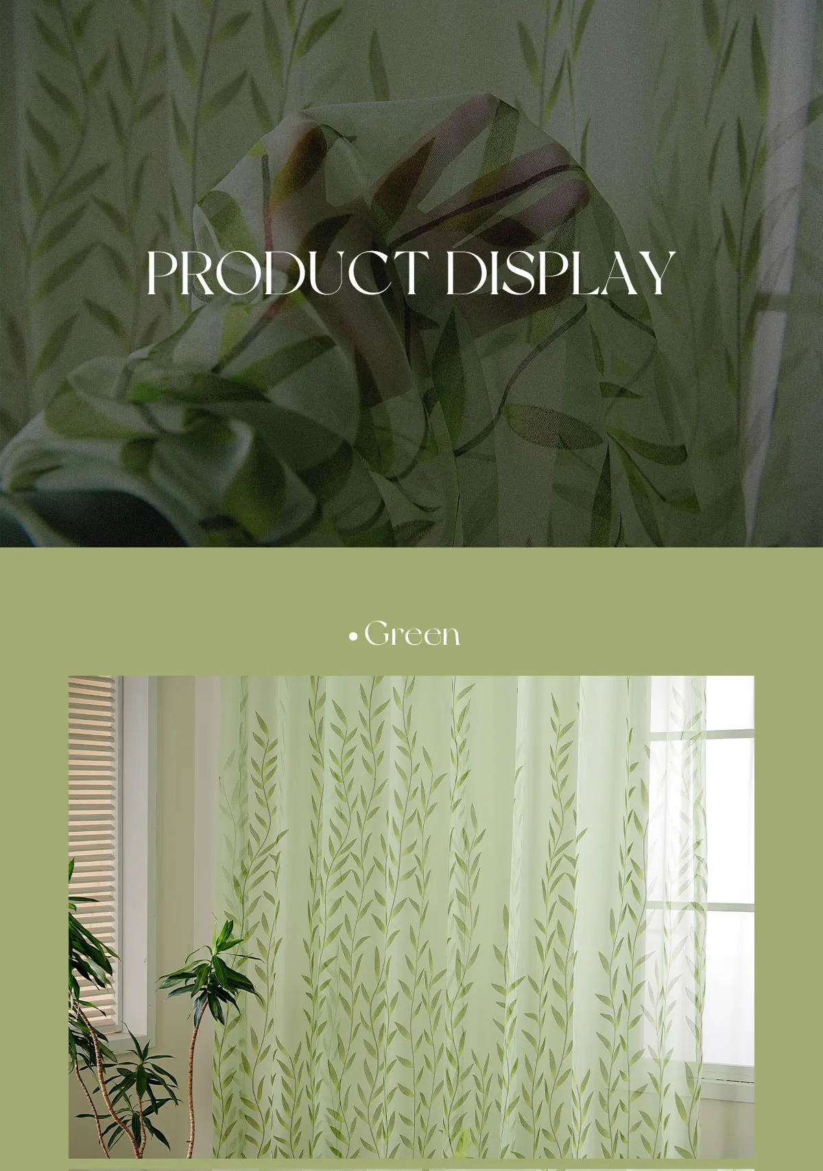 Description Picture 2 of itemLEEJOOM Tulle Curtain Transparent Screen Green Willow Leaf Curtain Offset Printing Process Window Screen  Home Decor