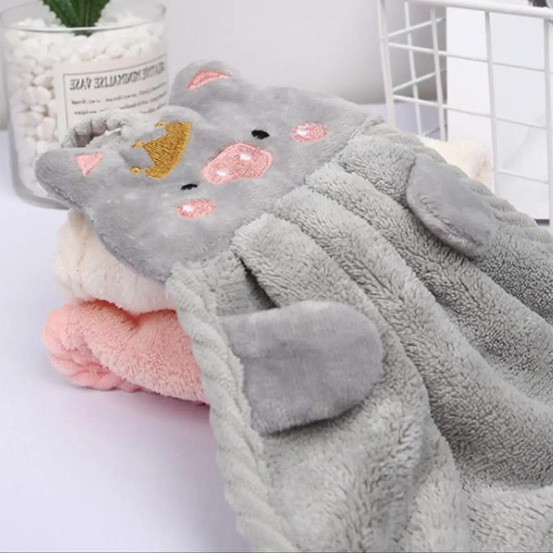 Description Picture 2 of item1PC-Hand Towels Bathroom Microfiber Towel Baby Wipes Extra Thick Coral Velvet Handkerchief Children's Cartoon Animal Absorbent