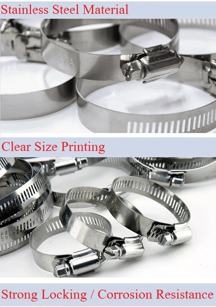 Description Picture 3 of item5Pcs 8mm ~ 120mm Stainless Steel Drive Hose Clamps Adjustable Tri Gear Worm Fuel Tube Water Pipe  Fixed Clip Spring Cramps