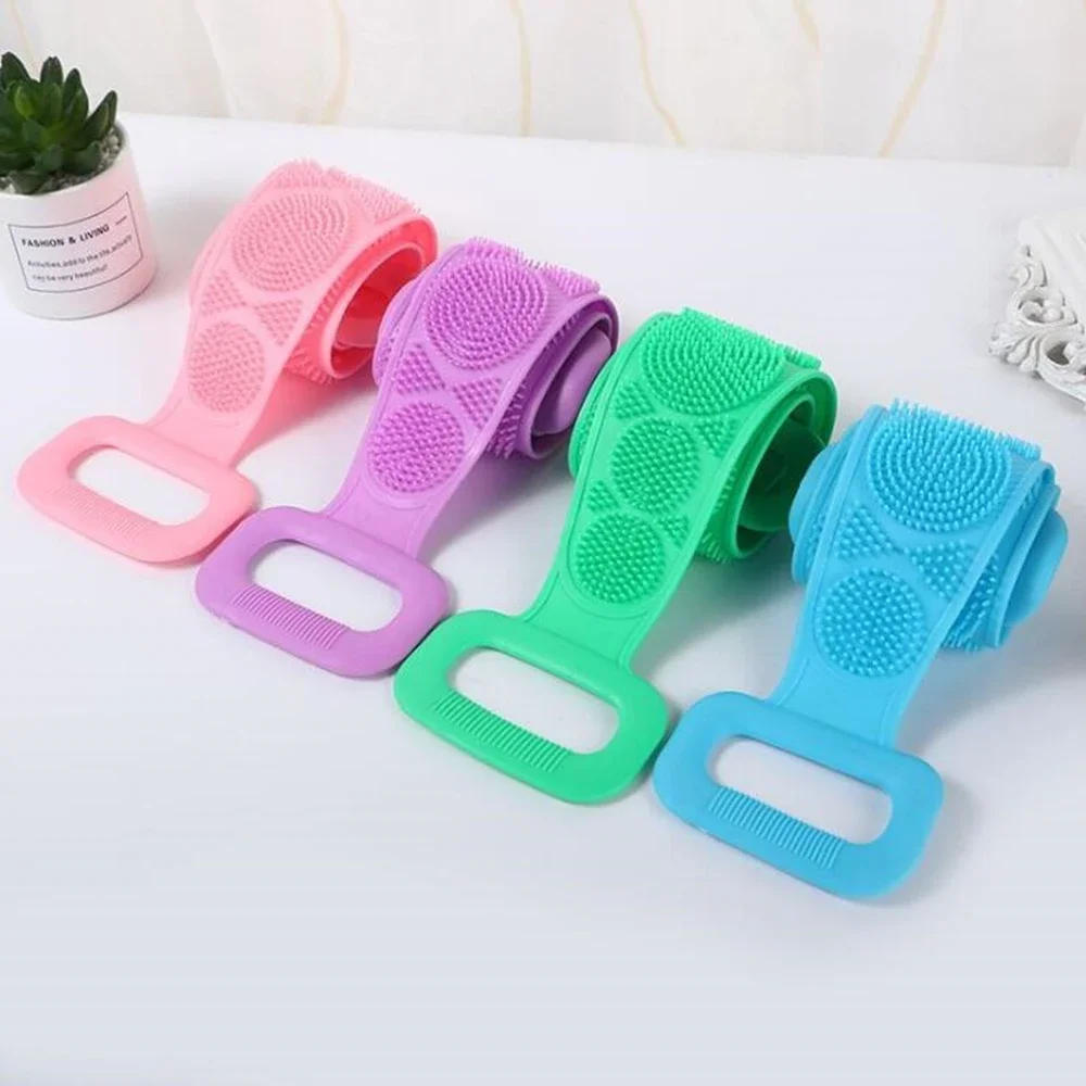Description Picture 5 of item1pc Silicone Body Scrubber Exfoliating Massage Brush Bath Towel Shower Back Cleaning Tool Long Rubbing Back Body Clean Brush