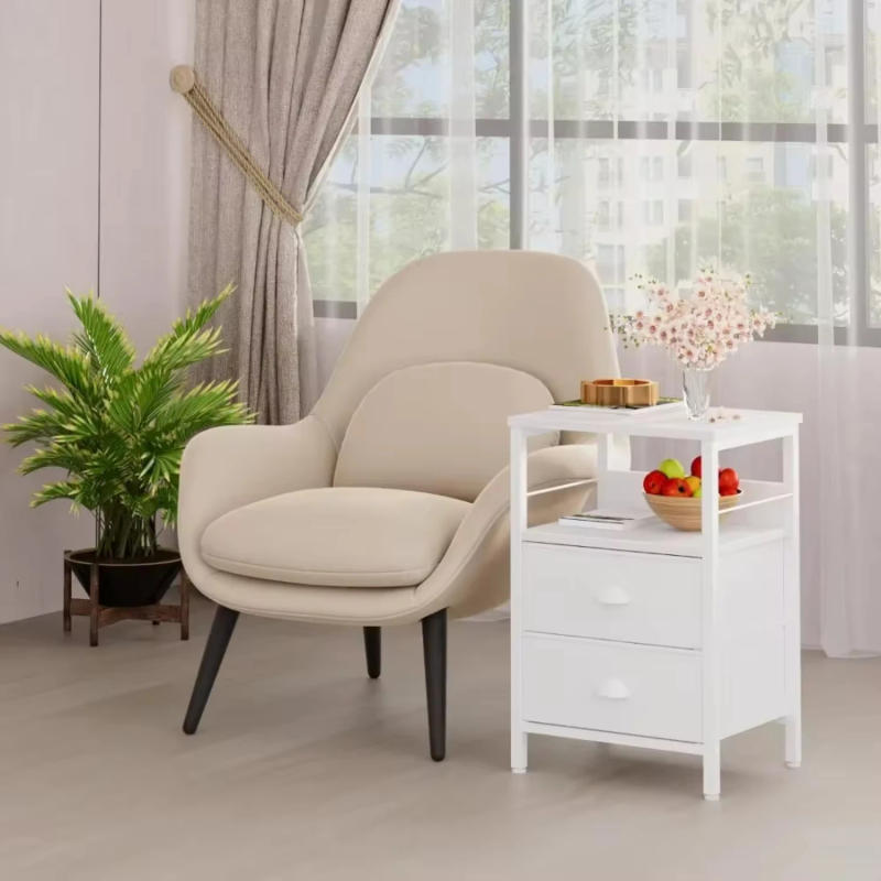 Description Picture 3 of itemNightstands Set 2, End Table with 2 Fabric Drawers, Bedside Table with 2 , Open Wood Shelf Side Sofa Table  Bedroom