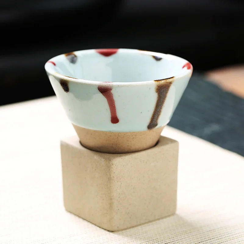 Description Picture 4 of item1pc Retro Japanese Triangular Cone Shape Pottery Tea Coffee Cup Pull Ceramic Mug Rough Latte Tea Porcelain Cup for Home Office