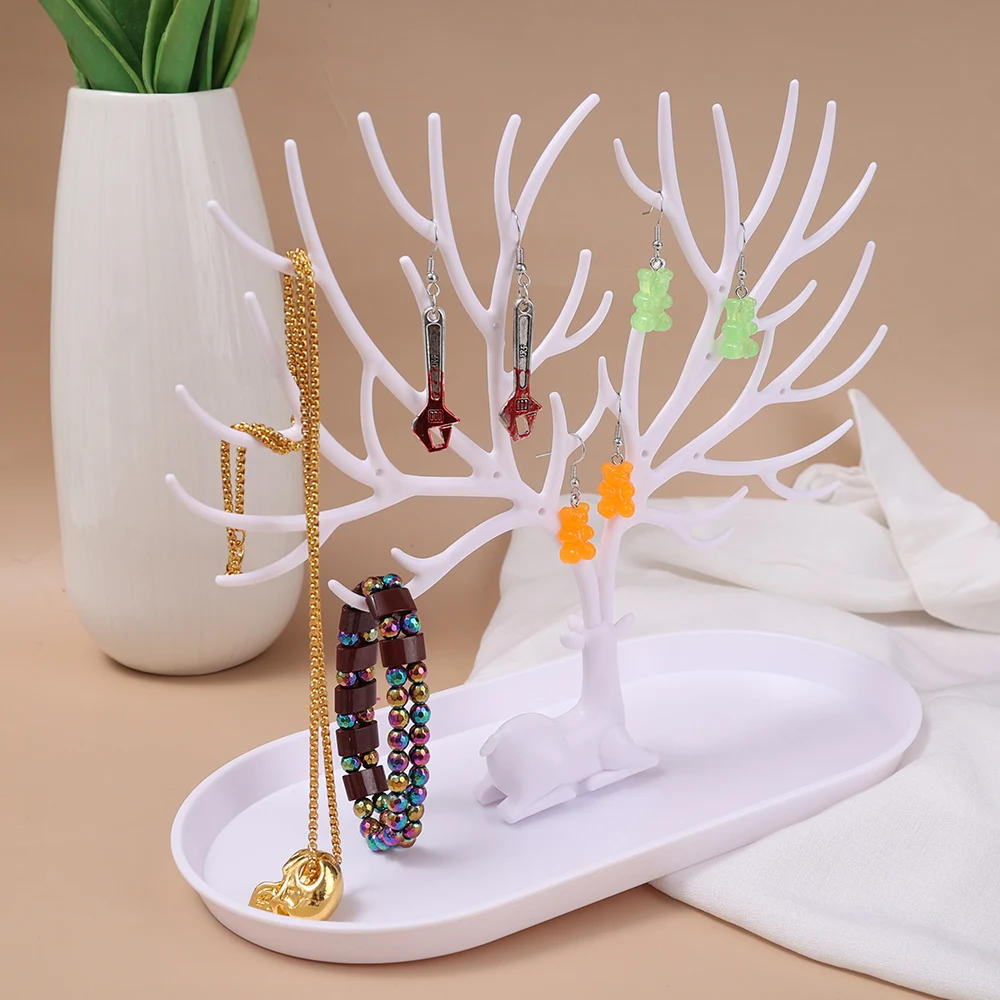Description Picture 3 of itemJewelry Display Stand Tray Tree Storage Rack Earrings Necklace Ring Desktop Organizer Holder Makeup Decoration Accessories
