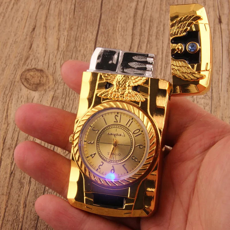 Description Picture 4 of itemLuxury LED Gold Watch Windproof Jet Butane Lighter Torch Turbo Gas Inflatable Lighter Cigar Cigarette Accessories Men's Gift