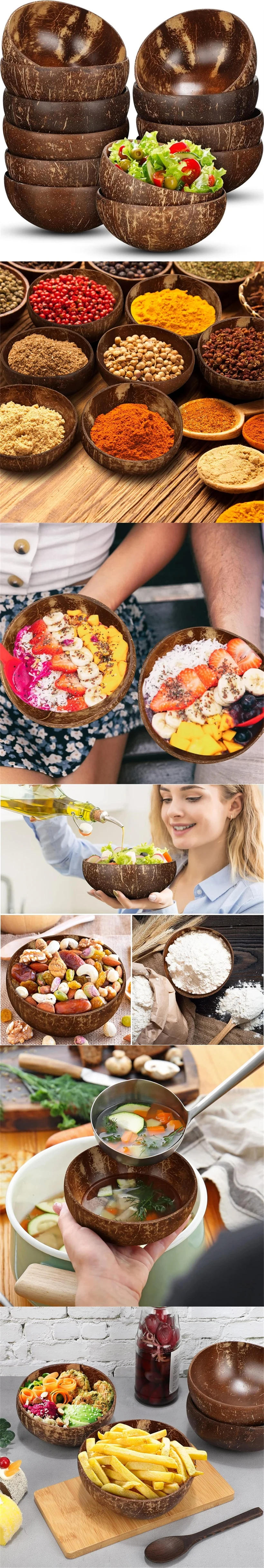 Description Picture 4 of itemNatural Coconut Bowls for Serving Dishes Wooden Salad Wood Reusable Bowl Serving Utensils Natural Coconut Shell Bowls