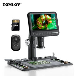 TOMLOV Digital Microscope 1600X TRM101 7" IPS Electronic PCB Soldering Station 12MP Coin Microscopes Magnifier 32GB Microscopio