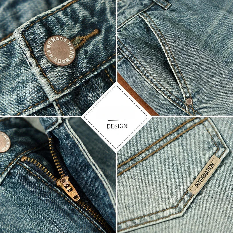 Description Picture 5 of itemSpring Autumn New Cotton Retro Washed Jeans Men Clothing Loose Casual Straight Streetwear Men Trousers AG7165