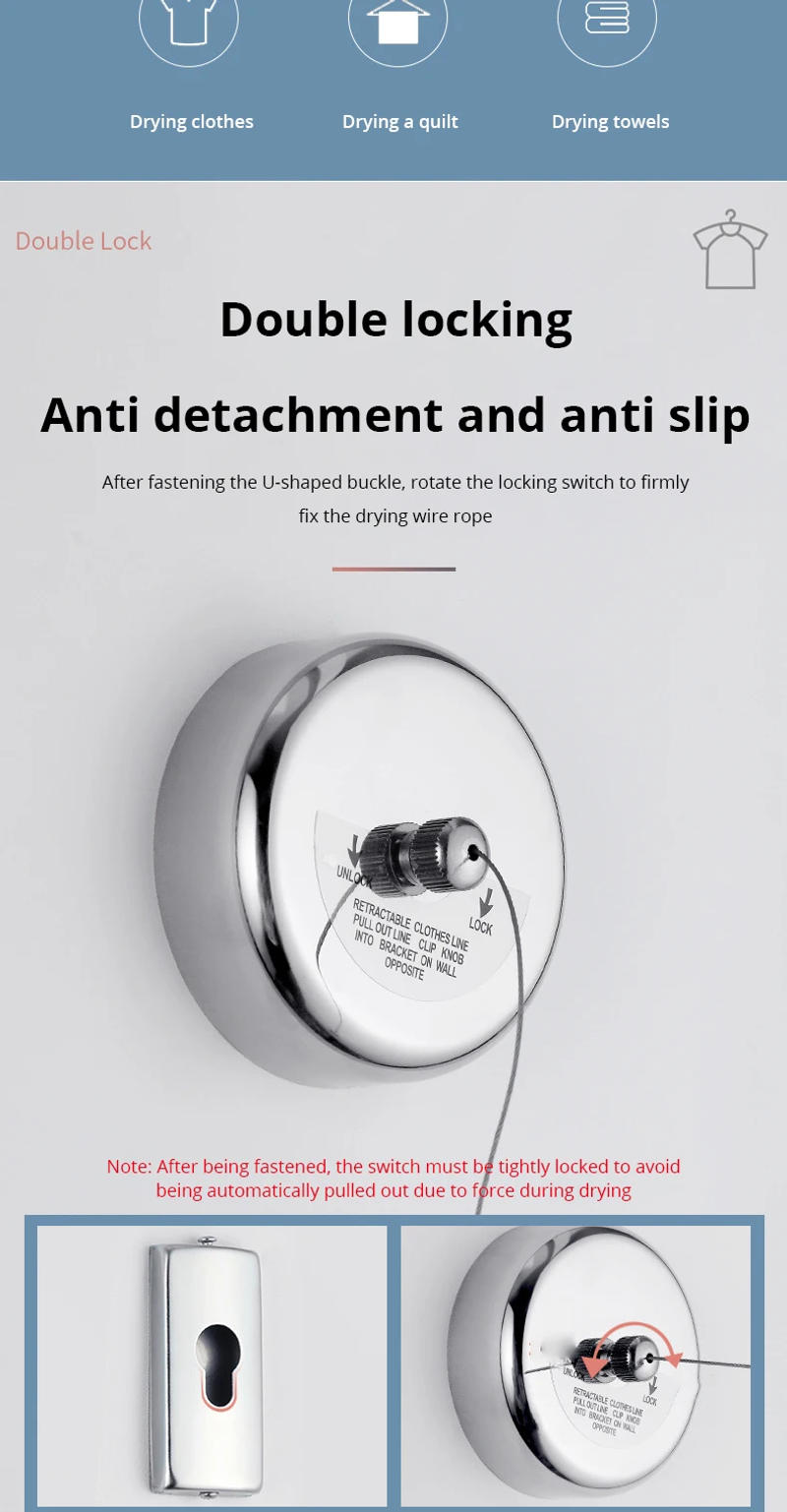 Description Picture 6 of itemWall-mounted Clothes Line Windproof 2.8m Adjustable Strength Nylon Durable Non-slip Drying Rack Rope Laundry