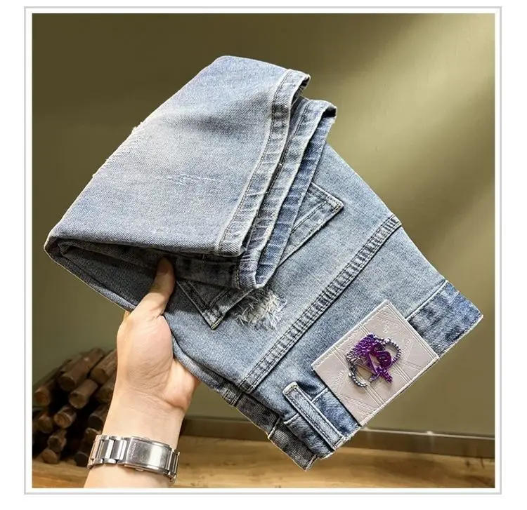 Description Picture 6 of itemMen's Casual Slim Jeans Spring Autumn Fashion Pencil Pants Distressed Denim Shorts Jeans Men's Luxury New Designer Men's Jeans