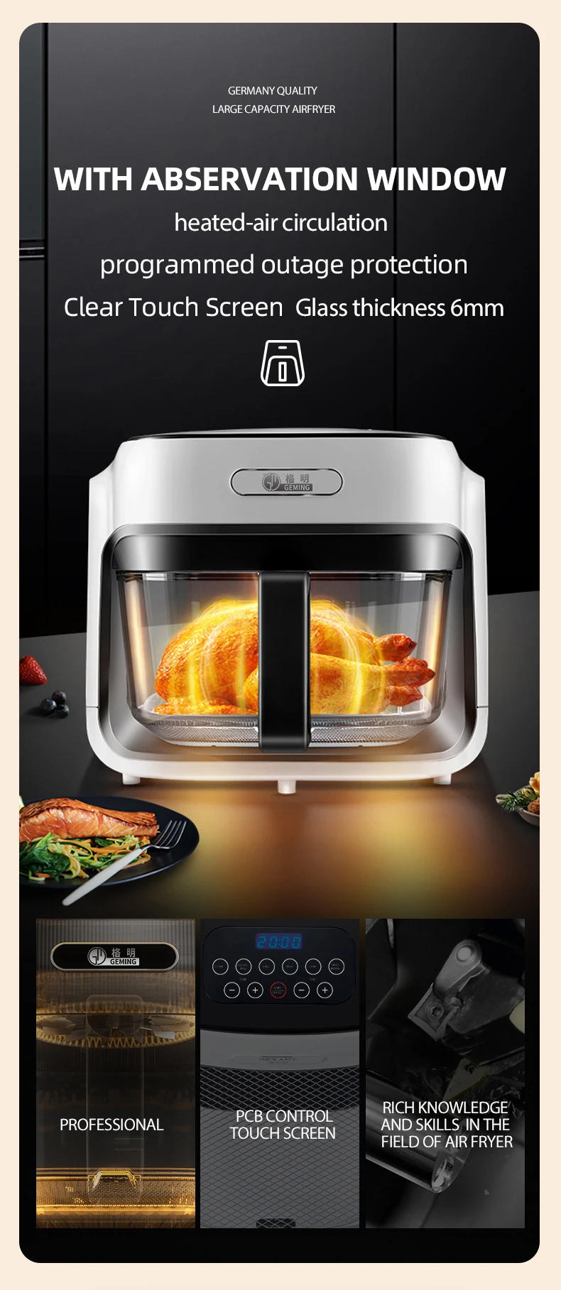 Description Picture 3 of itemFactory Direct 7L 220V Oil-Free Air Fryer with Grill Customized Logo 220V Oven