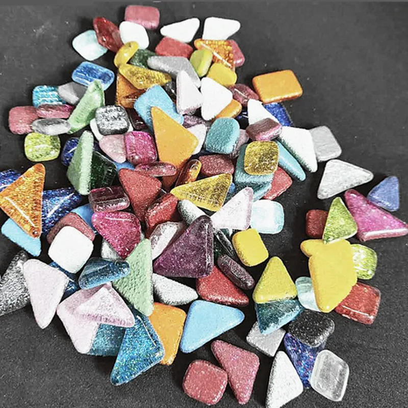 Description Picture 3 of item80g/2.82oz Glitter Shiny Irregular Shape Glass Mosaic Tiles DIY Mosaic Making Materials Pure & Mix Color Tile Optional