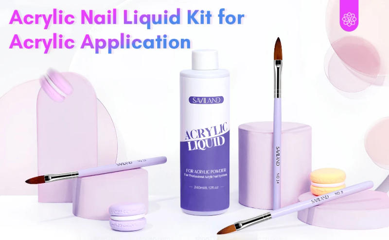 Description Picture 2 of itemSaviland 240ml Monomer Acrylic Nail Liquid with 3pcs Acrylic Brushes Size 8/10/14 for Acrylic Powder Nails Extension Salon DIY