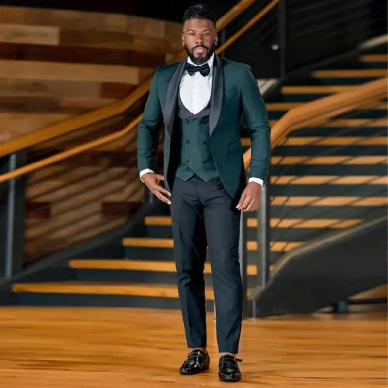 Description Picture 6 of itemMen Suit Slim Fit 3 Pieces (Jacket+Pants+Vest) Wedding Tuxedos Tailored Made Black Shawl Lapel Groommens Wear Man Set 정장