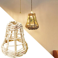 Woven Rattan Lamp Shade Rustic Unique Design Plug in Pendant Light Hanging Light Cover for Yard Living Room Bedroom Dining Room