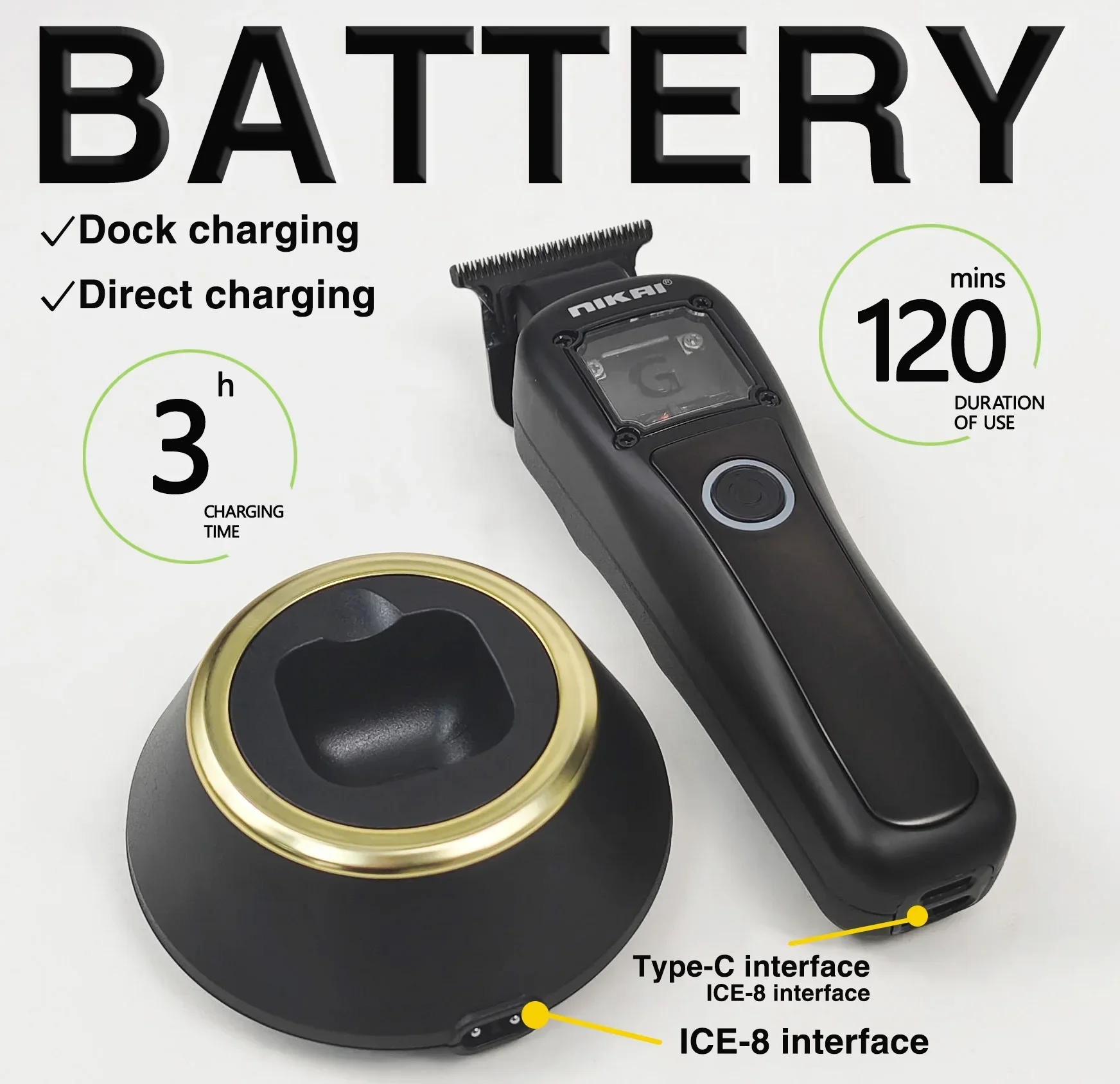 Description Picture 4 of item9500RPM Professional Hair Trimmer DLC Blade High Speed Vector Motor Hair Clipper Base Charger for Men Barber N-7776