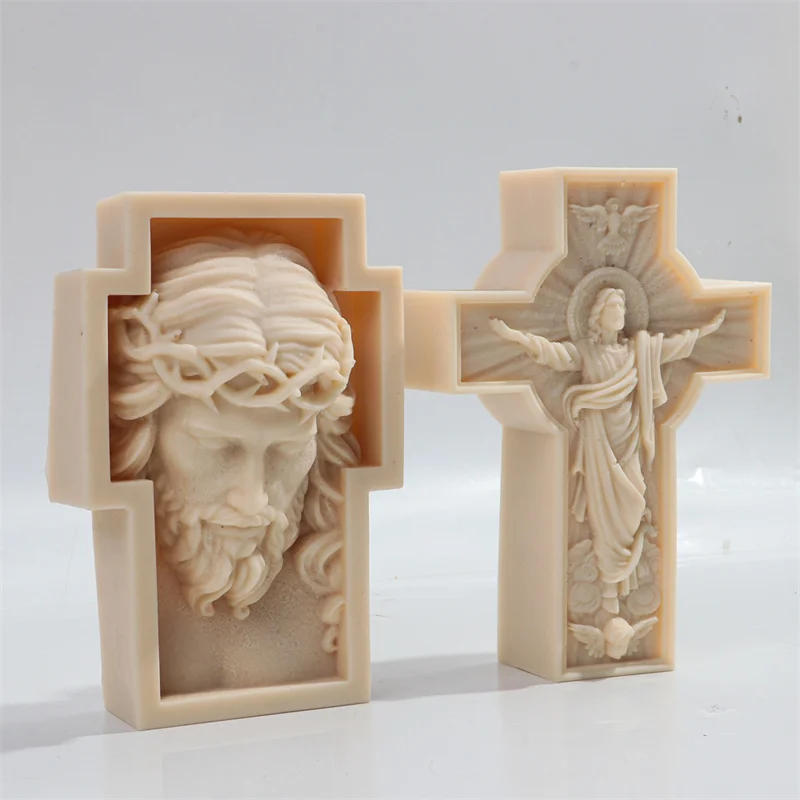 Description Picture 3 of itemLarge Jesus Cross Statue Silicone Mold Mythological Figure Sculpture Candle Mould Resin Soap Mold Jesus Gypsum Mould Home Decor