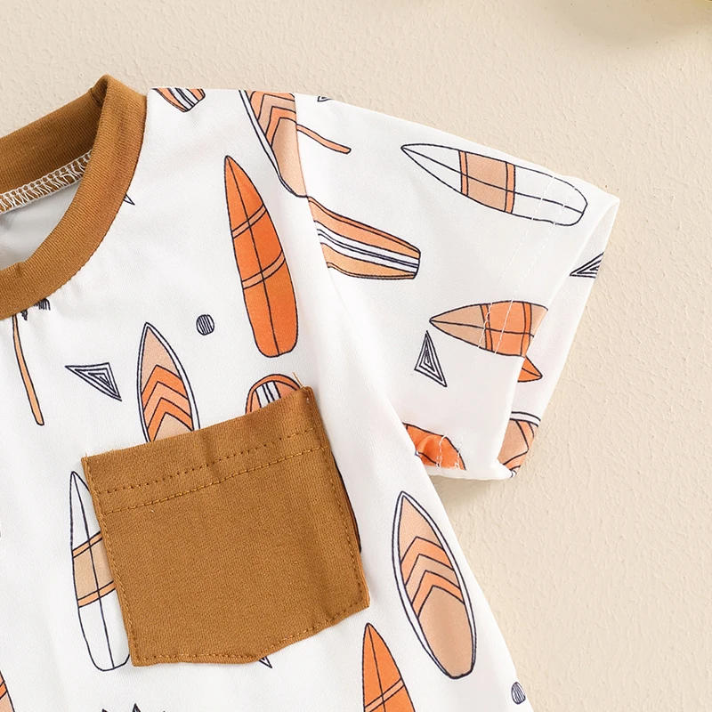 Description Picture 6 of itemBaby Boys Shorts Set Short Sleeve Surfboard Print T-shirt with Elastic Waist Shorts Summer Outfit
